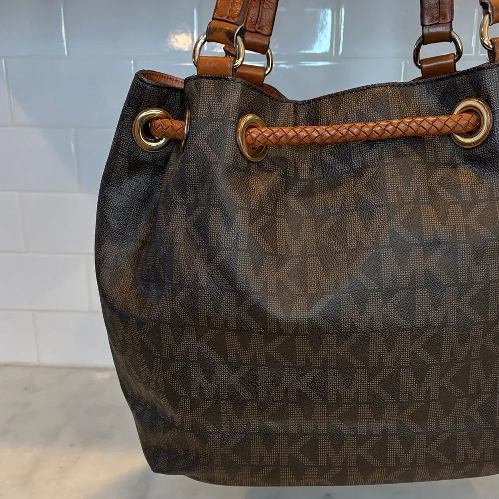 Michael Kors Bag Purse Handbag Leather Marina Signature Drawstring Tote Shoulder